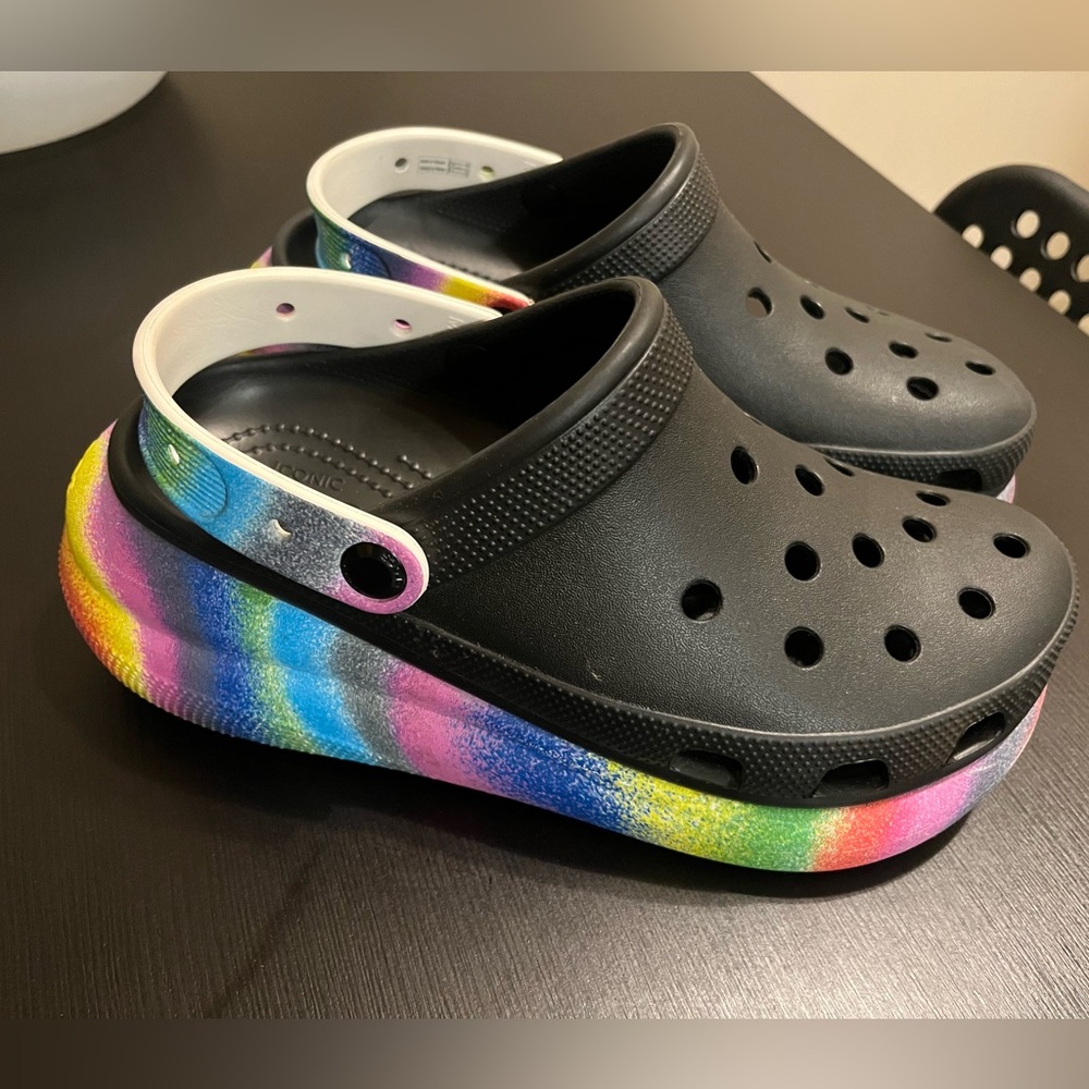 Black Crocs with Rainbow Sole